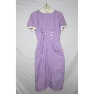 1960s Day Dress Juniors Size 11 Peter Pan Collar Pencil Skirt Lavender Vintage